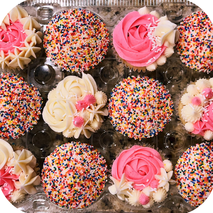 Pink sprinkle variety cupcakes